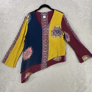 The Pyramid Collection Top Women M Multicolor Artsy Asymmetric Boho Indonesia